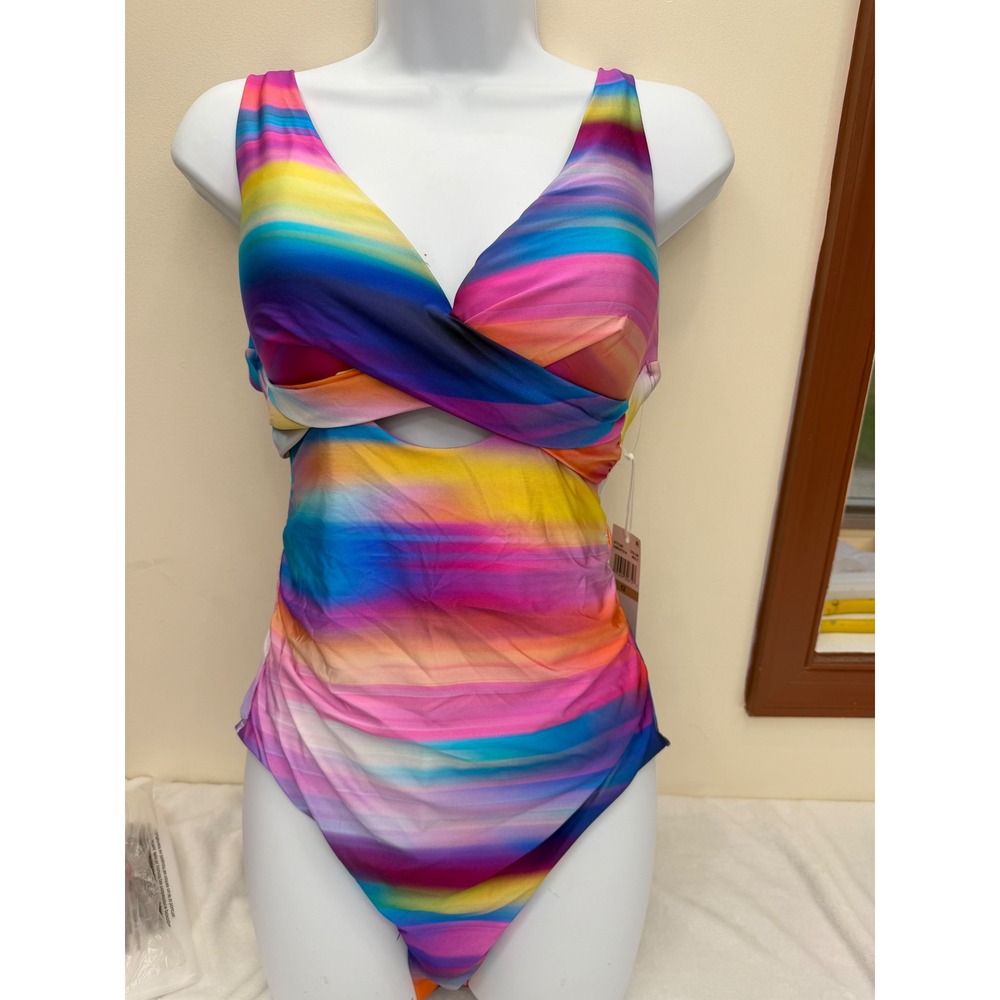 Anne Cole Women's Rainbow Ombre Twist Front One Piece Swimsuit Size 12 $118 MSRP